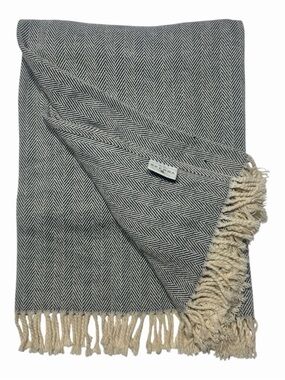 SFERRA Throw “Celine” Navy and Cream Herringbone 100% Cotton Luxury Designer